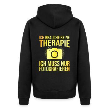 Fotografie Therapie Spruch - Unisex Premium Bio Zip Hoodie - Schwarz - Hinten - Nico (187cm)
