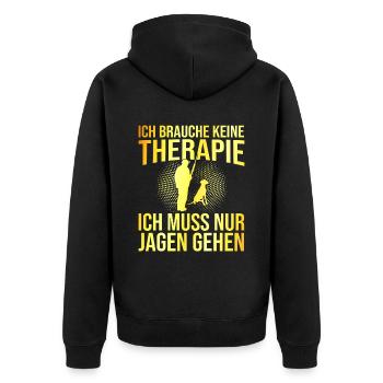 Jagen Therapie Spruch - Unisex Premium Bio Zip Hoodie - Schwarz - Hinten - Nico (187cm)