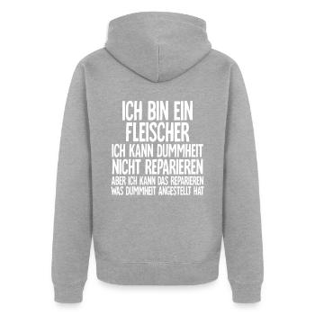 Fleischer - Unisex Premium Bio Zip Hoodie - Grau meliert - Hinten - Nico (187cm)