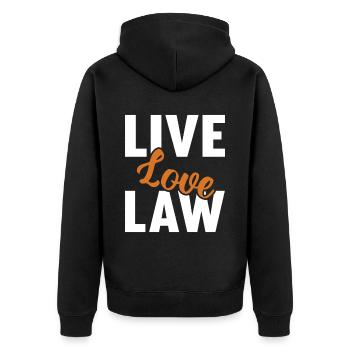 LIVE LAW Jura Student Jurist Lustig - Unisex Premium Bio Zip Hoodie - Schwarz - Hinten - Nico (187cm)