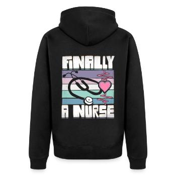 Finally a Nurse Nursing School - Unisex Premium Organic Zip Hoodie - black - Back - Nico (187cm)