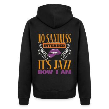 Saxophon Saxophonist - Unisex Premium Bio Zip Hoodie - Schwarz - Hinten - Nico (187cm)