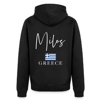 Vacances avec drapeau grec - Île de Milos - Veste à capuche bio Premium Unisexe - noir - Dos - Nico (187cm)