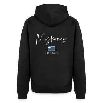 Griechenland Flagge Urlaub - Insel Mykonos - Unisex Premium Bio Zip Hoodie - Schwarz - Hinten - Nico (187cm)