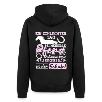 Pferd Reiten Lustige Reiter Sprüche Reiterin - Unisex Premium Bio Zip Hoodie - Schwarz - Hinten - Nico (187cm)