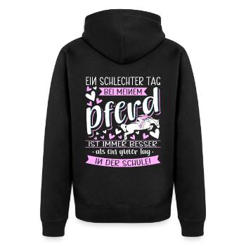 Pferd Reiten Lustige Reiter Sprüche Reiterin - Unisex Premium Bio Zip Hoodie - Schwarz - Hinten - Nico (187cm)