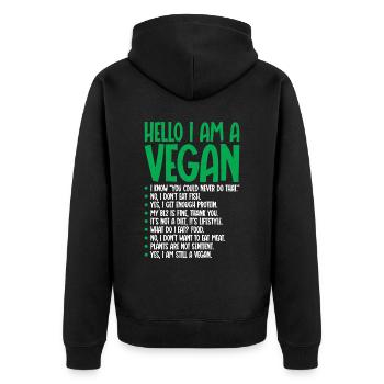 Ich Bin Eine Vegane Vegetarische - Unisex Premium Bio Zip Hoodie - Schwarz - Hinten - Nico (187cm)