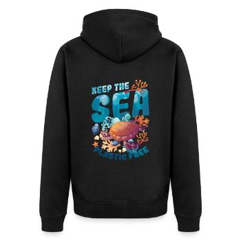 Haltet Das Meer Plastikfrei, Rettet Den Ozean. - Unisex Premium Bio Zip Hoodie - Schwarz - Hinten - Nico (187cm)