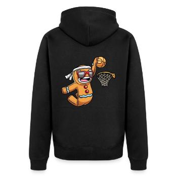 Lebkuchenmann Spielt Basketball Weihnachten - Unisex Premium Bio Zip Hoodie - Schwarz - Hinten - Nico (187cm)