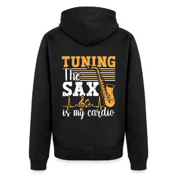 Saxophon Saxophonist - Unisex Premium Bio Zip Hoodie - Schwarz - Hinten - Nico (187cm)