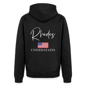 Griechenland Fahnenurlaub - Insel Rhodes - Unisex Premium Bio Zip Hoodie - Schwarz - Hinten - Nico (187cm)