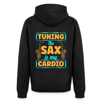 Saxophon Saxophonist - Unisex Premium Bio Zip Hoodie - Schwarz - Hinten - Nico (187cm)