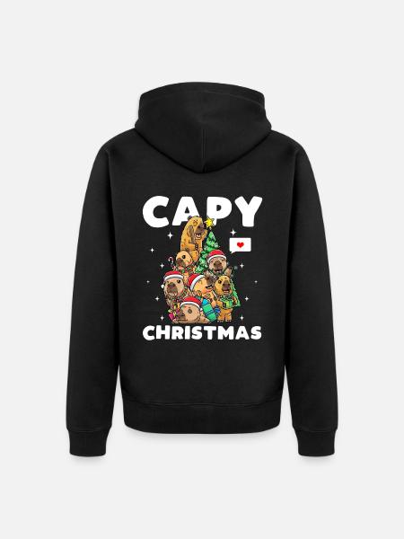 Capybara Christmas Funny - Unisex Premium Organic Zip Hoodie - black