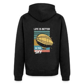 Life Is Better in The Sky Zeppelin - Unisex Premium Bio Zip Hoodie - Schwarz - Hinten - Nico (187cm)