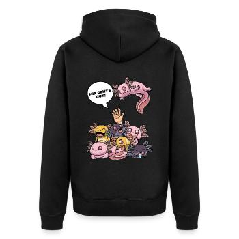 Lustiger Axolotl Fisch Mir Geht's Gut - Unisex Premium Bio Zip Hoodie - Schwarz - Hinten - Nico (187cm)