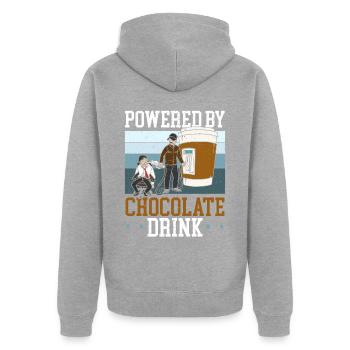 Powered By Chocolate Drink Choco Drink Flavor - Unisex Premium Organic Zip Hoodie - heather grey - Back - Nico (187cm)