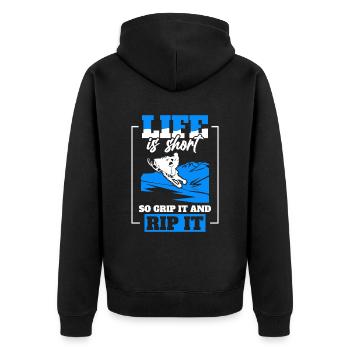 Schlittenfahren Schneeliebhaber Schneemobilfahren - Unisex Premium Bio Zip Hoodie - Schwarz - Hinten - Nico (187cm)