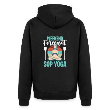 Übung Stand Up Paddle Fitness Yogini - Unisex Premium Bio Zip Hoodie - Schwarz - Hinten - Nico (187cm)