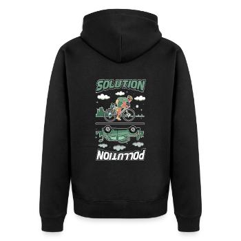 Polution Solution Umweltschutz Radfahren - Unisex Premium Bio Zip Hoodie - Schwarz - Hinten - Nico (187cm)