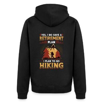 Ruhestandsplan Wandern, Rentner ,Wanderer. - Unisex Premium Bio Zip Hoodie - Schwarz - Hinten - Nico (187cm)