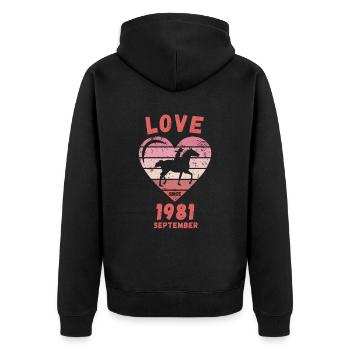 Love Horses Riding Anniversaire Septembre 1981 - Veste à capuche bio Premium Unisexe - noir - Dos - Nico (187cm)