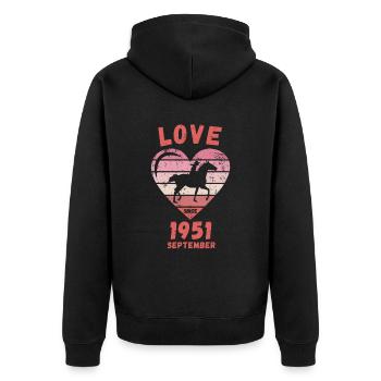 Love Pferde Reiten Geburtstag September 1951 - Unisex Premium Bio Zip Hoodie - Schwarz - Hinten - Nico (187cm)