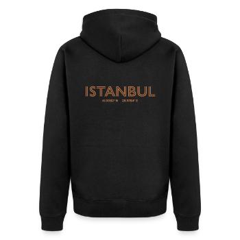 Turkey Stadt Koordinaten - Istanbul - Unisex Premium Bio Zip Hoodie - Schwarz - Hinten - Nico (187cm)