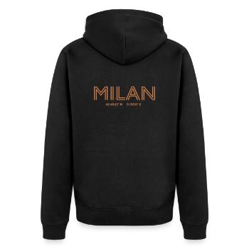Italy Stadt Koordinaten - Milan - Unisex Premium Bio Zip Hoodie - Schwarz - Hinten - Nico (187cm)