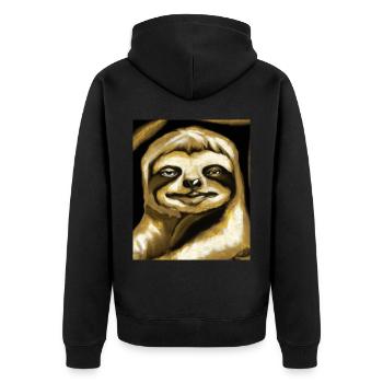 Faultier Portrait Lustig Kubismus Gustav Klimt - Unisex Premium Bio Zip Hoodie - Schwarz - Hinten - Nico (187cm)
