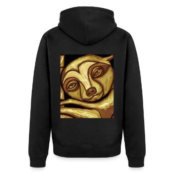 Faultier Portrait Lustig Kubismus Gustav Klimt - Unisex Premium Bio Zip Hoodie - Schwarz - Hinten - Nico (187cm)