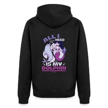 Delfin - Unisex Premium Bio Zip Hoodie - Schwarz - Hinten - Nico (187cm)