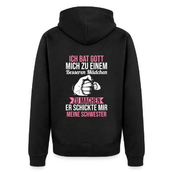 Geschwister Familie Schwestern Schwester - Unisex Premium Bio Zip Hoodie - Schwarz - Hinten - Nico (187cm)