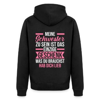 Geschwister Familie Schwestern Schwester - Unisex Premium Bio Zip Hoodie - Schwarz - Hinten - Nico (187cm)