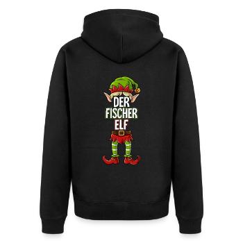 Fischer Elf Partnerlook Weihnachten - Unisex Premium Bio Zip Hoodie - Schwarz - Hinten - Nico (187cm)