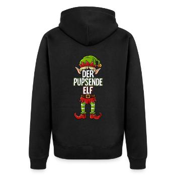 Pupsende Elf Partnerlook Weihnachten - Unisex Premium Bio Zip Hoodie - Schwarz - Hinten - Nico (187cm)