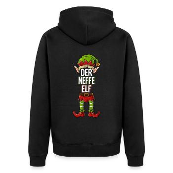 Neffe Elf Partnerlook Weihnachten - Unisex Premium Bio Zip Hoodie - Schwarz - Hinten - Nico (187cm)