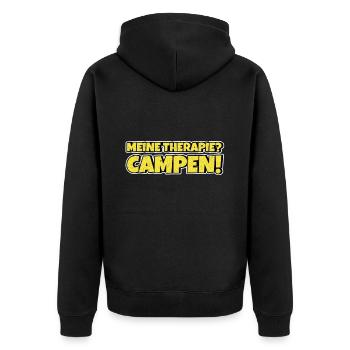 Campen Therapie Lustiger Spruch - Unisex Premium Bio Zip Hoodie - Schwarz - Hinten - Nico (187cm)