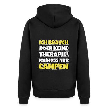 Campen Therapie Lustiger Spruch - Unisex Premium Bio Zip Hoodie - Schwarz - Hinten - Nico (187cm)
