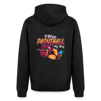 Paintball I Play Paintball Airgun Paintball Player - Unisex Premium Bio Zip Hoodie - Schwarz - Hinten - Nico (187cm)