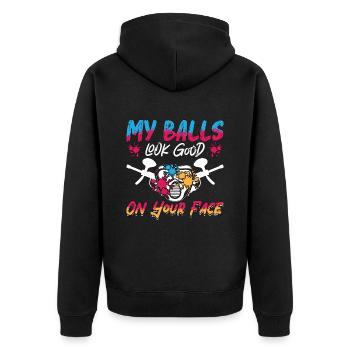Paintball My Balls Look Splatter Paintball Player - Unisex Premium Organic Zip Hoodie - black - Back - Nico (187cm)