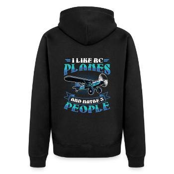 Ich Mag Rc-flugzeuge Und Vielleicht 3 Personen - Unisex Premium Bio Zip Hoodie - Schwarz - Hinten - Nico (187cm)