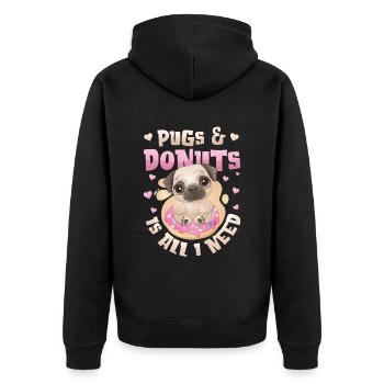 Mops Donut Lover Mädchen - Unisex Premium Bio Zip Hoodie - Schwarz - Hinten - Nico (187cm)