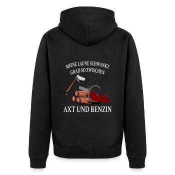 Lustiger Spruch Holzfäller mit Axt Kettensäge - Unisex Premium Bio Zip Hoodie - Schwarz - Hinten - Nico (187cm)