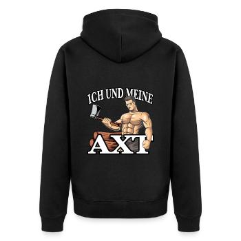 Lustiger Spruch Holz hacken für Holzfäller mit Axt - Unisex Premium Bio Zip Hoodie - Schwarz - Hinten - Nico (187cm)