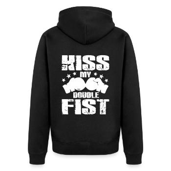 Boxing Kiss My Double Fist Gloves Funny Boxer - Unisex Premium Bio Zip Hoodie - Schwarz - Hinten - Nico (187cm)