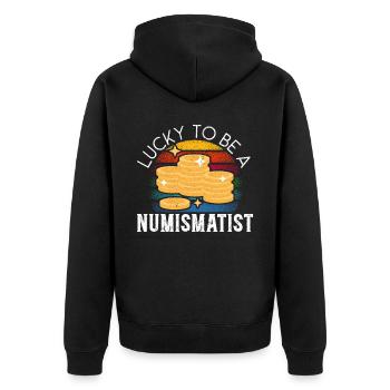 Collecte de pièces de collection numismate - Veste à capuche bio Premium Unisexe - noir - Dos - Nico (187cm)