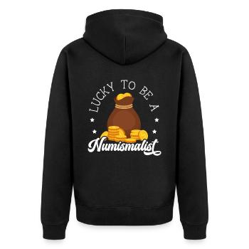 Collecte de pièces de collection numismate - Veste à capuche bio Premium Unisexe - noir - Dos - Nico (187cm)
