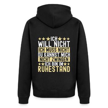 Ruhestand Rente - Unisex Premium Bio Zip Hoodie - Schwarz - Hinten - Nico (187cm)