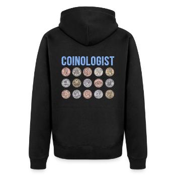 Coinologist Münzsammler Münzsammeln - Unisex Premium Bio Zip Hoodie - Schwarz - Hinten - Nico (187cm)