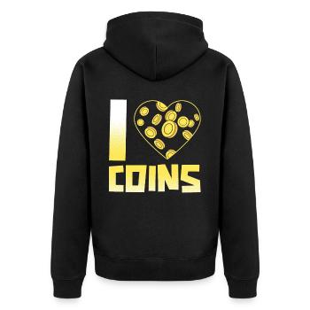 I Love Coin Collector Numismatist Coin Collecting - Unisex Premium Organic Zip Hoodie - black - Back - Nico (187cm)